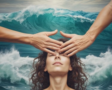 Therapist performing craniosacral therapy with light touch on a relaxed client.