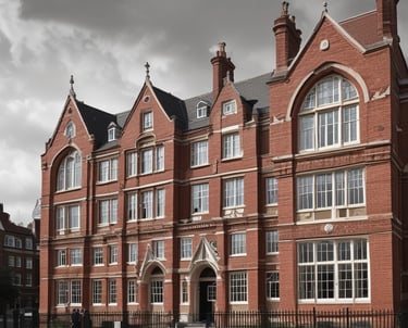 An early 20th century red brick school building in London