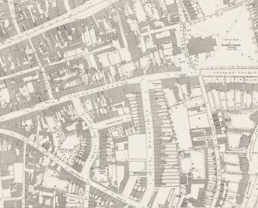 Ordnance Survey map featuring historic urban layouts