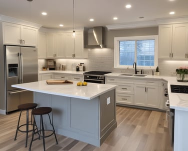 A skilled craftsman carefully installing new hardwood flooring in a bright, modern living room.