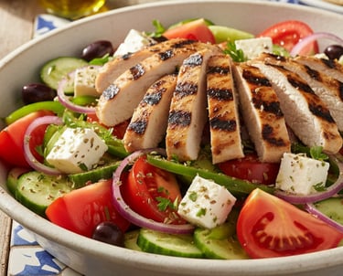 Greek Salad with Grilled Chicken Recipe | Fresh Mediterranean Lunch