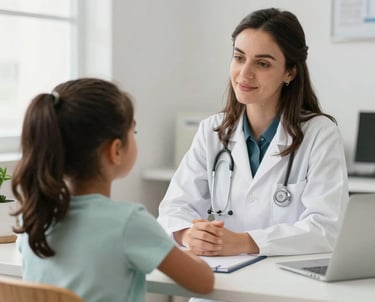 A welcoming nutritionist consulting with a client in a bright, cozy office.