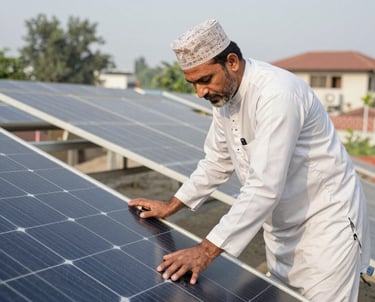 Technician installing solar panels on a residential rooftop.