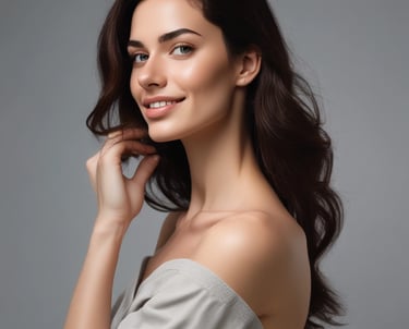 Close-up of a serene woman receiving a gentle facial treatment in a cozy salon.