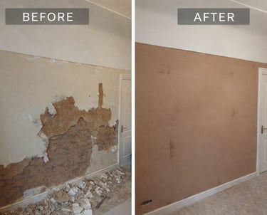 Before and after plastering of living room walls in Wirra