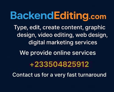 Backend editing studio in Ghana where everyone gets assistance with any secretariat tasks 