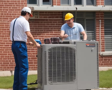 Technician installing an air conditioner in a modern home setting.