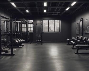 Minimalist gym interior with elegant lighting and limited equipment for exclusive use.