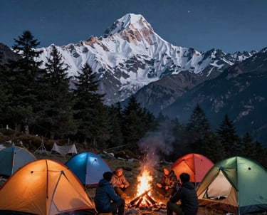 A group of hikers trekking along a scenic mountain trail under a clear blue sky.