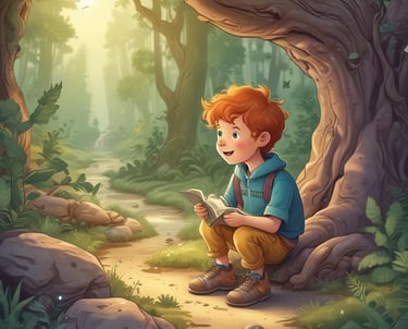 An illustration of a young child learning honesty through a magical adventure.