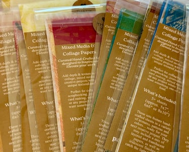 Custom curated collage papers in clear packaging 