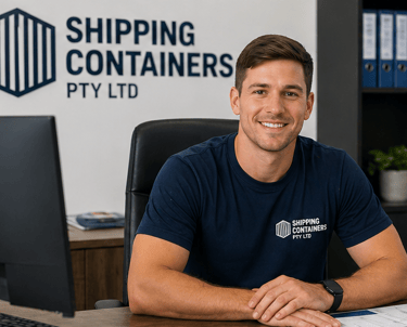 A smiling employee at Shipping Containers Pty Ltd sitting at a desk in a professional office.