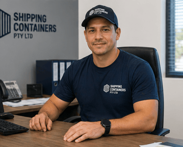 A Shipping Containers Pty Ltd professional at an office desk providing logistics customer service.