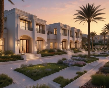 A sleek modern apartment building in Dubai with clear blue skies.