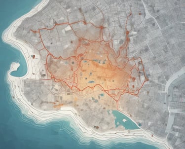 Close-up of a digital map interface highlighting health data points with a classic column icon overlay.