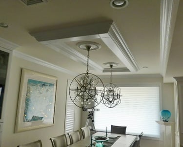 Custom coffered ceiling installation in a Monmouth County dining room