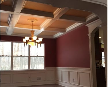 Coffered ceiling installers creating a custom dining room ceiling in NJ