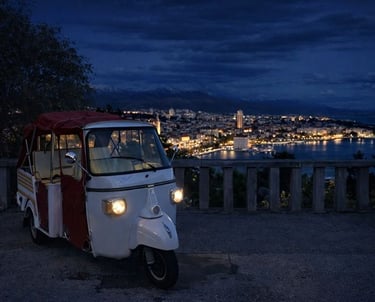 romantic tuk tuk night ride Split with wine
