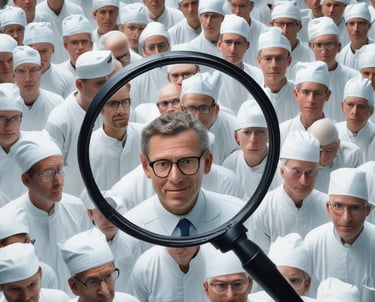 A friendly senior woman using a tablet to search for surgeons on a clean, blue-toned healthcare website.