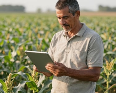 A warm handshake between a farmer and a Mas Agrocrédito agent in a sunlit field.