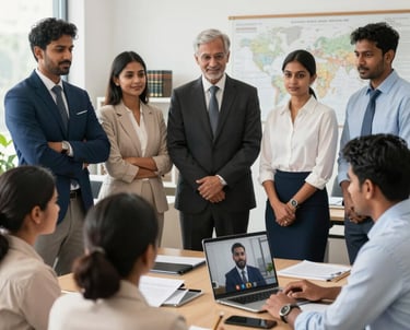 A diverse group of professionals collaborating in a bright modern office space, symbolizing partnership and growth.