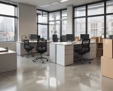 Team lifting office equipment into a moving truck with precision.