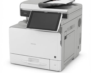 a printer machine with a tablet on top of it