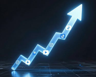 A dynamic social media dashboard showing high engagement metrics and campaign success graphs.