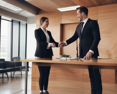 A consultant advising a business team on administrative strategies in a modern office.