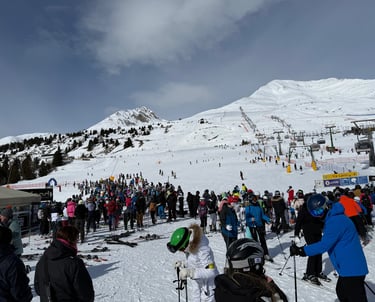 busy slopes in passo tonale italy