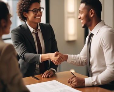 A friendly insurance agent helping a family review their coverage options.