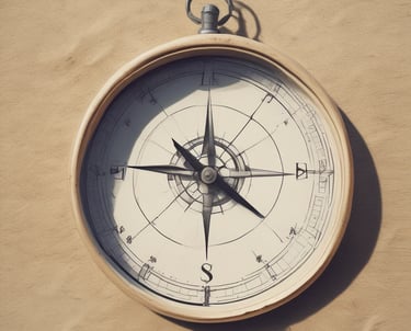 Minimalist graphic of a compass pointing forward representing direction.