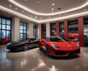 A sleek luxury car being inspected by a professional in Dubai.