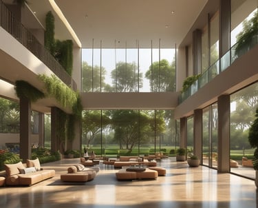 A panoramic view of Lodha Sylvan’s lush green residential towers under a clear blue sky.