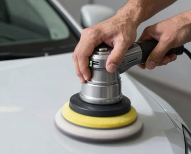 Close-up of a shiny car being meticulously cleaned and polished.