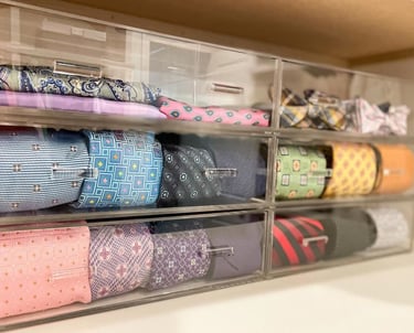 Acrylic drawer organization for ties and accessories