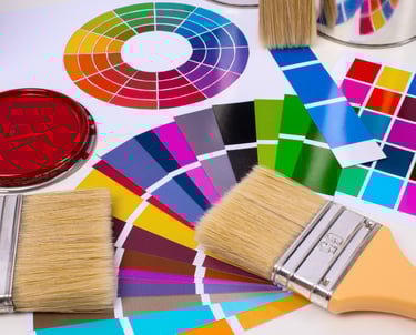 Paint colour samples and brushes