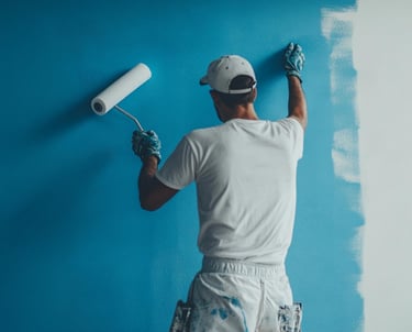 Painter applying paint to interior wall