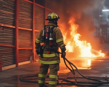 Technician inspecting electrical panel with safety gear in a commercial building.