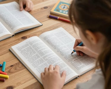 A lively workshop scene with people engaged in creative writing and storytelling activities.