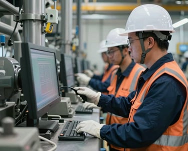 A dark room with lots of machines and lights