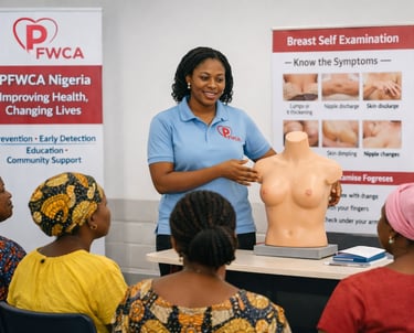 Image showing volunteer nurse health educating participants 