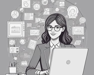 Clean workspace with a laptop showing a product roadmap and notes.