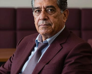 Portrait of a senior Latin American consultant in a dark, professional executive lounge, deep aubergine upholstery, soft focused lighting on face, authoritative look.