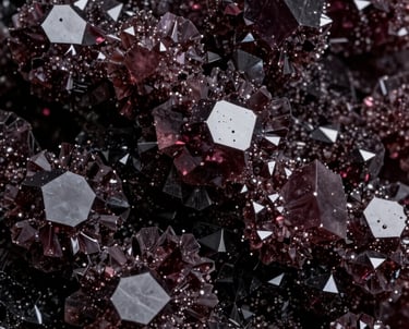 Abstract photography of dark crystalline textures, deep aubergine tones, high contrast, sophisticated and professional feel.