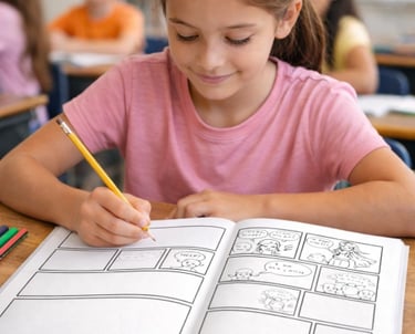 Élève qui dessine une bande dessinée
