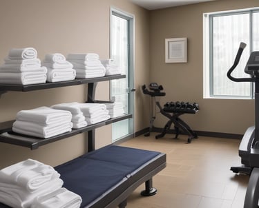 A clean stack of freshly laundered medical gowns folded neatly.