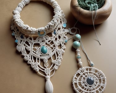 Collar de macramé y piedras azules de jade