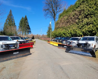 picture of a street with plow trucks parked down both sides