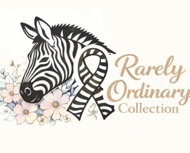 Zebra head outline with zebra printed ribbon and flowers with ROC text to the right